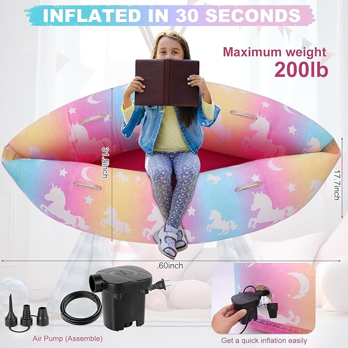 Toggloo Upgraded Sensory Chair for Kids — 60"Sensory Pod Sitting for Autistic Children, Peapod Canoe, Inflatable Peapod for Children, ADHD Sensory Pea Pod with Electric Air Pump,Colorful