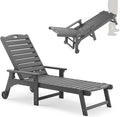 LUE BONA Outdoor Chaise Lounge, HDPS Chaise Lounger, 5 Positions Adjustable Lounge Chairs, Pool Lounge Chair with Wheels for Poolside, Backyard, Dark Gray