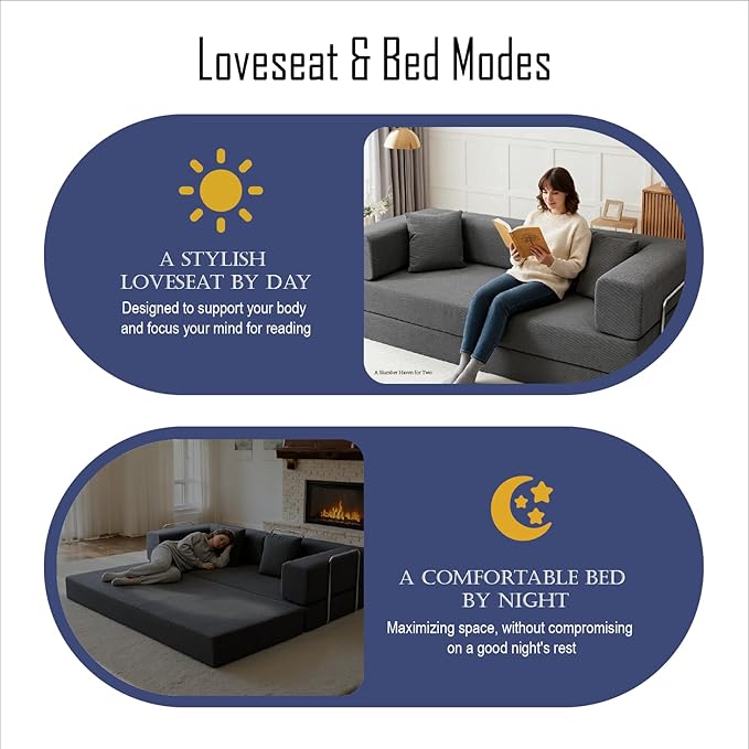 79 Inch Convertible Sofa Bed Couch in Box, 5 in 1 Folding Modular Boneless Couch with Pull Out Bed 2 Pillows, Soft Corduroy Floor Futon Lounge Loveseat Sleeper Lazy Cama No Assembly Dark Grey