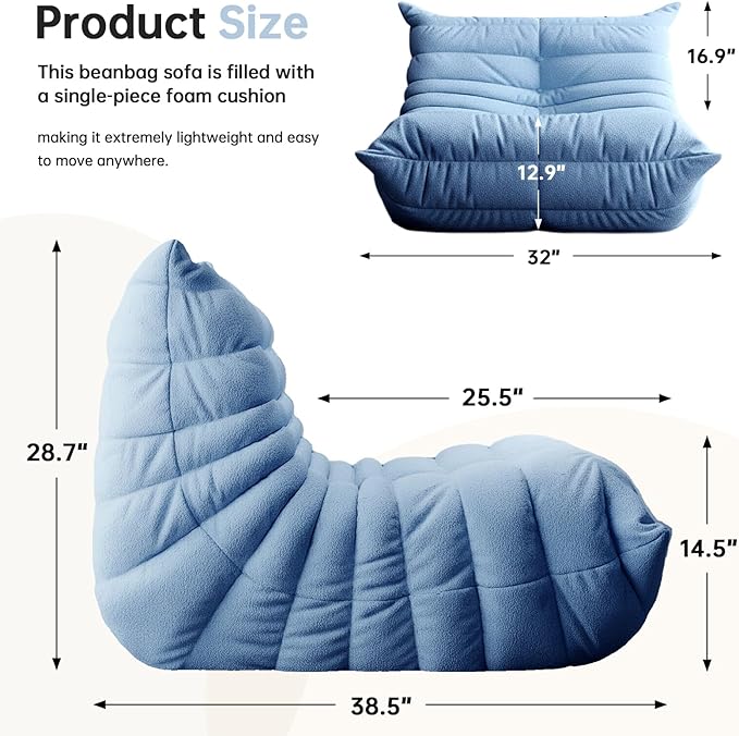 Selyteramy Oversized Bean Bag Chairs for Adults, Giant Beanbag Chair with Memory Foam, Comfy Lounge Chair Lazy Sofa for Apartment, Living Room, Bedroom, Office(Teddy Fabric)