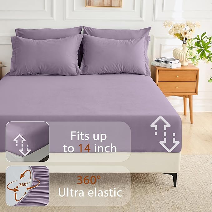 MUXHOMO 7 Pieces Full Comforter Set, Soft Bed in a Bag Full Size, All Season Bedding Set with Comforter, Flat Sheet, Fitted Sheet, Pillowcases & Shams, Greyish Purple