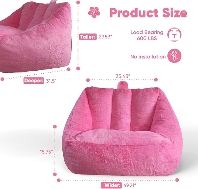 4FT Bean Bag Chair Giant BeanBag Sofa with Memory Foam Filled, Large Bean Bag Chairs for Adults, Adult Bean Bag Chair with Dutch Cover for Living Room Bedroom
