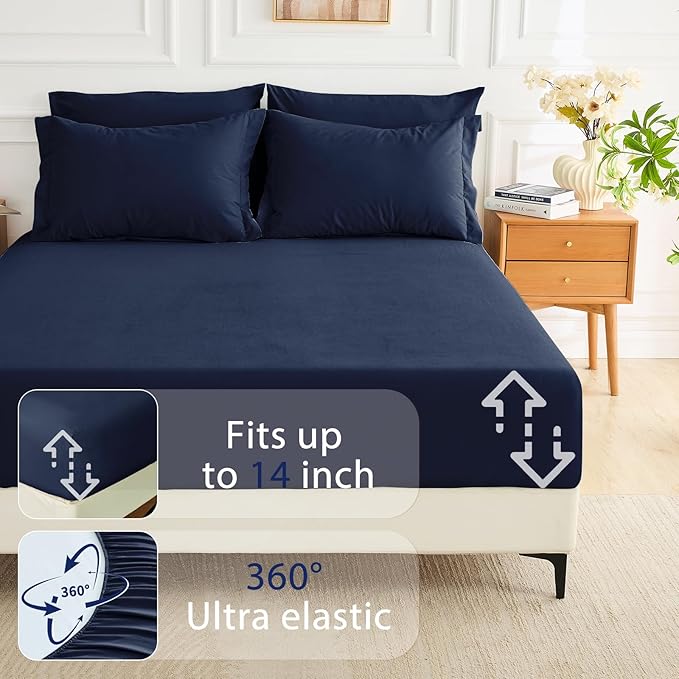 MUXHOMO 5 Pieces Twin XL Comforter Set, Soft Bed in a Bag Twin XL Size, All Season Bedding Set with Comforter, Flat Sheet, Fitted Sheet, Pillowcases & Shams, Navy Blue