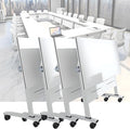 Folding Conference Room Tables, Flip Top Mobile Training Table with Wheels, Mobile Dynamic Meetings Training Tables, Portable Office Executive Desk, Rolling Seminar Meeting Table (4, White, 55.1in)