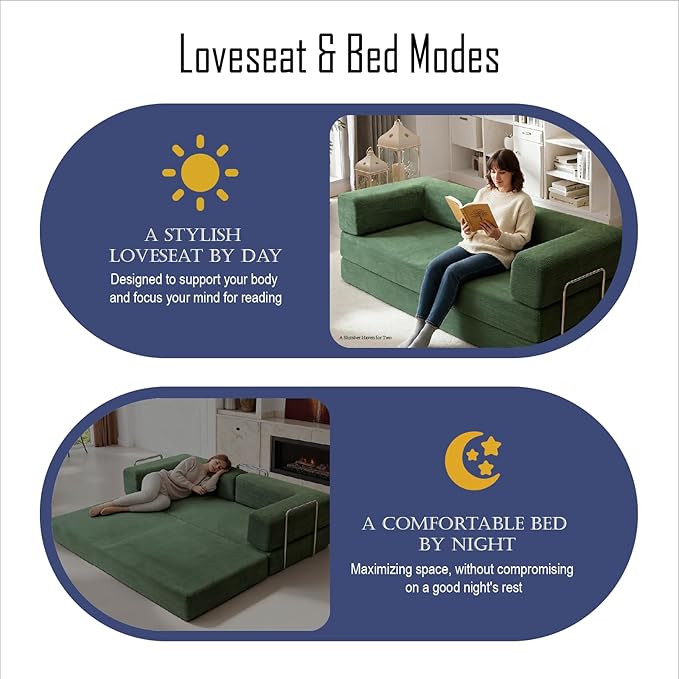 79 Inch Convertible Sofa Bed Couch in Box, 5 in 1 Folding Modular Boneless Couch with Pull Out Bed 2 Pillows, Soft Corduroy Floor Futon Lounge Loveseat Sleeper Lazy Cama No Assembly Green
