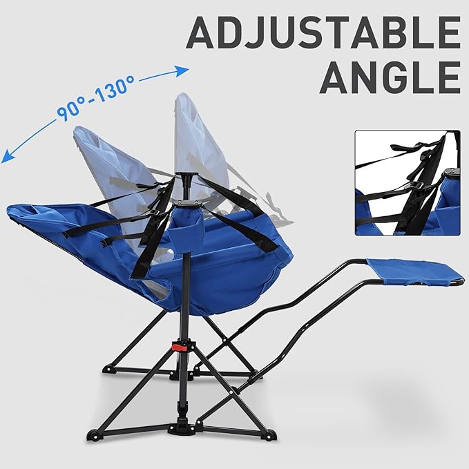GDY Camping Chairs, Oversized Hammock, Folding Rocking Chairs, Adjustable Back Swing Chairs, Cup Holder, Outdoor Beach Lawn, Blue