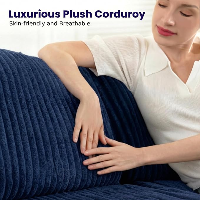 FurniMix 4-Seat Corduroy Sectional Sofa with Swappable Chaise, Soft Upholstery, Wide Seats & Armrest Storage,Blue
