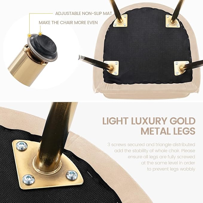 Purgreen Velvet Dining Chair Set of 2 - Modern Mid-Back Accent Chair with Gold Plating Legs - Upholstered Chair for Living Room ，Kitchen & Reception Room (Velvet Beige, Set of 2)