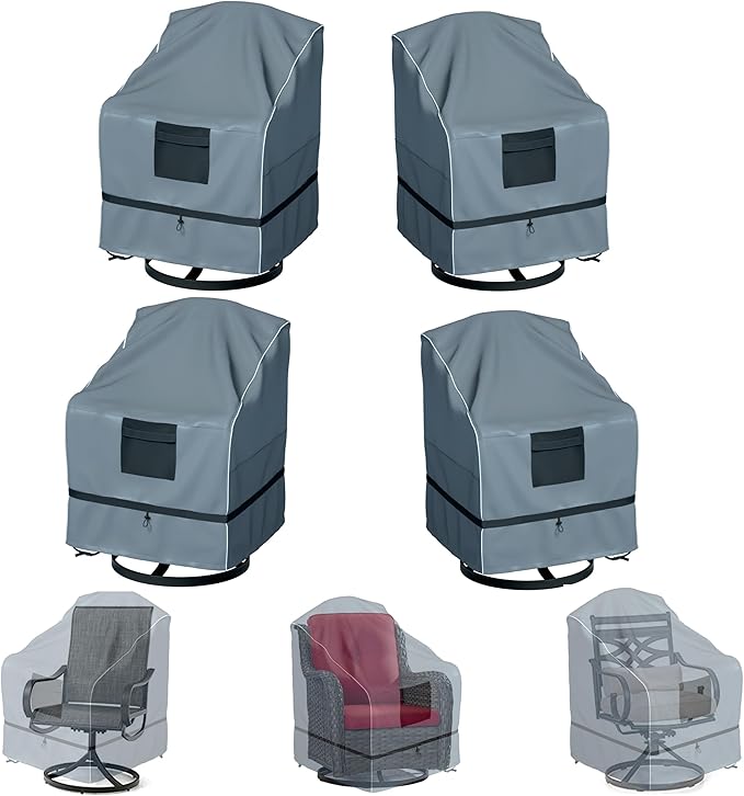 GimaiOurun Outdoor Swivel Lounge Chair Cover 4 Pack, Waterproof Heavy Duty, (29 W x 31 D x 38.5 H inches), Gray