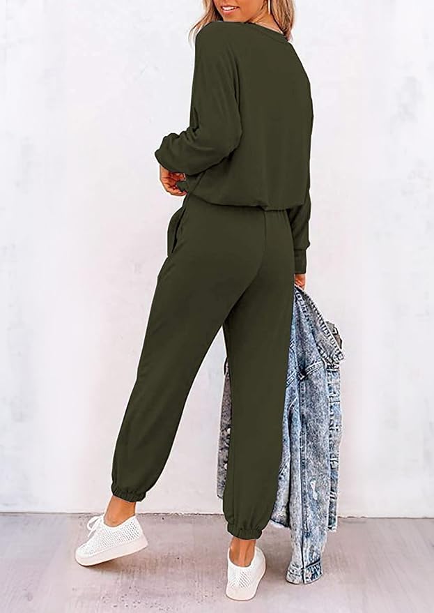 PRETTYGARDEN Women Fall 2 Piece Lounge Outfit Long Sleeve Tops High Waisted Jogger Pants Set Spring Travel Clothes Tracksuit