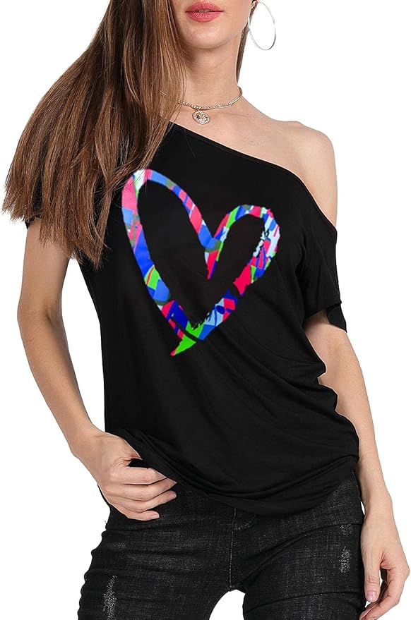 MAGICMK Women’s Short Lips Print Causal Off The Shoulder Plus Size T-Shirt Tops