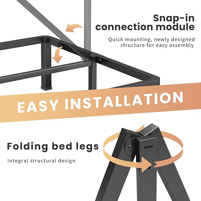 VIPSHOW 18 Inch Twin XL Heavy Duty 3500 lbs Bed Frame with Round-Corner Legs & Anti-Squeak Design – Quick Assembly Metal Platform, No Box Spring Needed