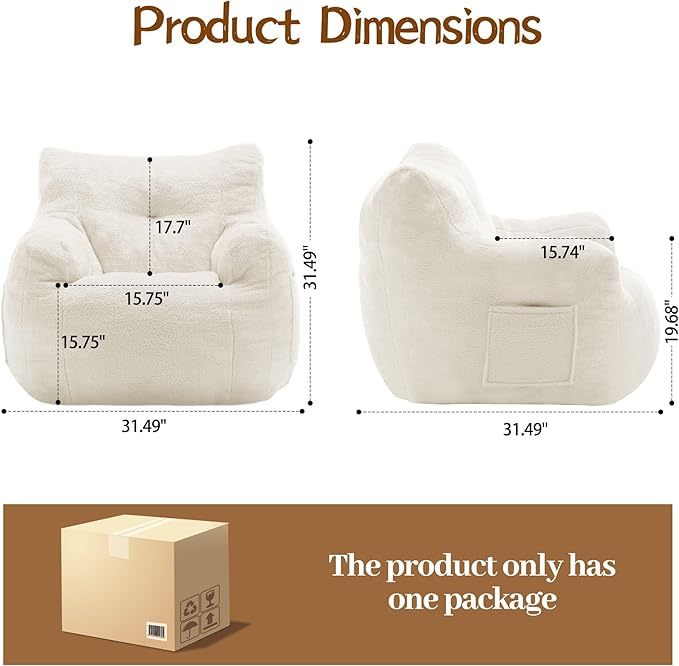 Bean Bag Chair for Adults and Kids, Small Comfy Beanbag Lounge Floor Sofa Reading Chair with Armrests, Mini Cloud Sofa for Living Room, Bedroom and Game Rooms, Plush Chair with Memory Foam