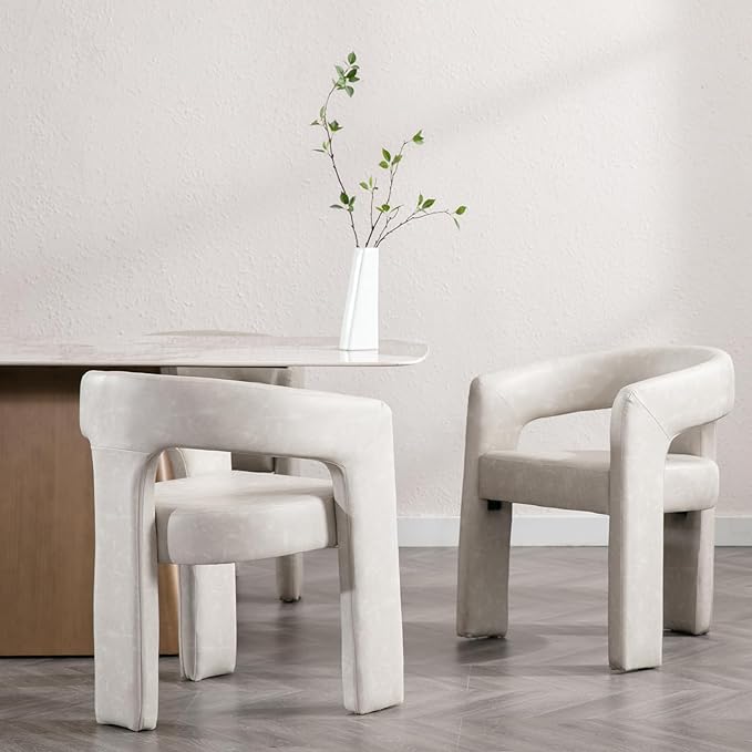 DAYALANE Modern Barrel Dining Chair, Upholstered Faux Leather Kitchen Chairs with Arms Comfy Side Chair for Living Room/Dining Room/Reception, Pu Grey