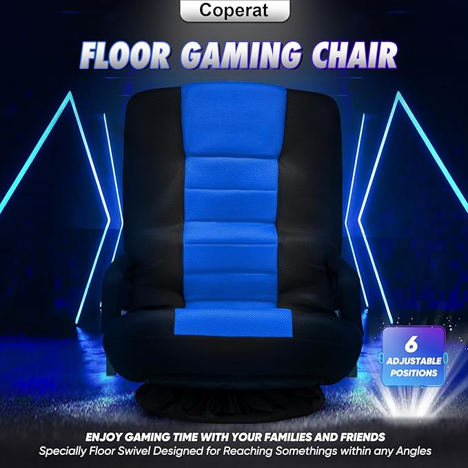 Swivel Gaming Chair 360 Degree Multipurpose Floor Chair w/Armrest & 6 Adjustable Postions Backrest for Adults & Kids, for Reading, Gaming, Watching, Relaxing, Blue