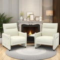 Upholstered Accent Sofas Set of 2, Modern Faux Leather Sofa Chairs with Hidden Foldable Tray & Side Pocket, Front Contour Arm Design, Small Accent Sofas for Small Spaces, Beige