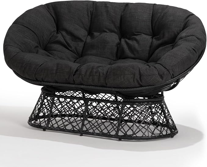 Bme Double Papasan Chair, 600lbs Capacity, Ergonomic Design, Soft Thick Fabric Cushion, Bee-Designed Base, Durable Steel Frame, 61", Onyx Stone - Black Base