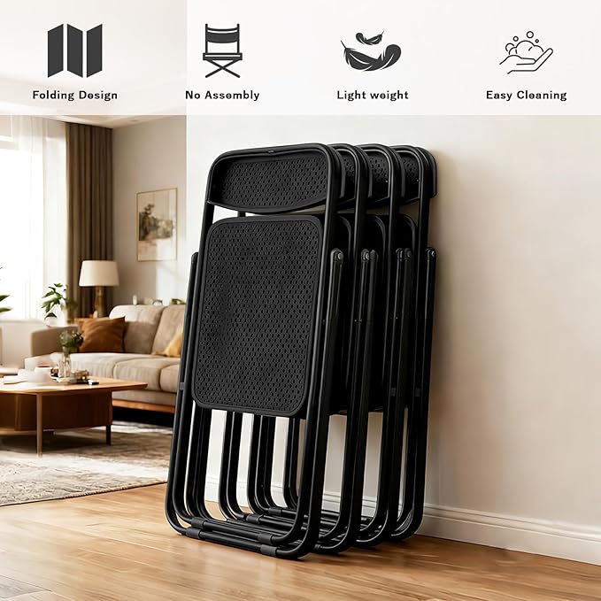 10 Pack Plastic Folding Chair Foldable Plastic Chair, Outdoor Indoor Portable Party Chairs,Stackable Commercial Seats with Steel,300-Pound Capacity,Black