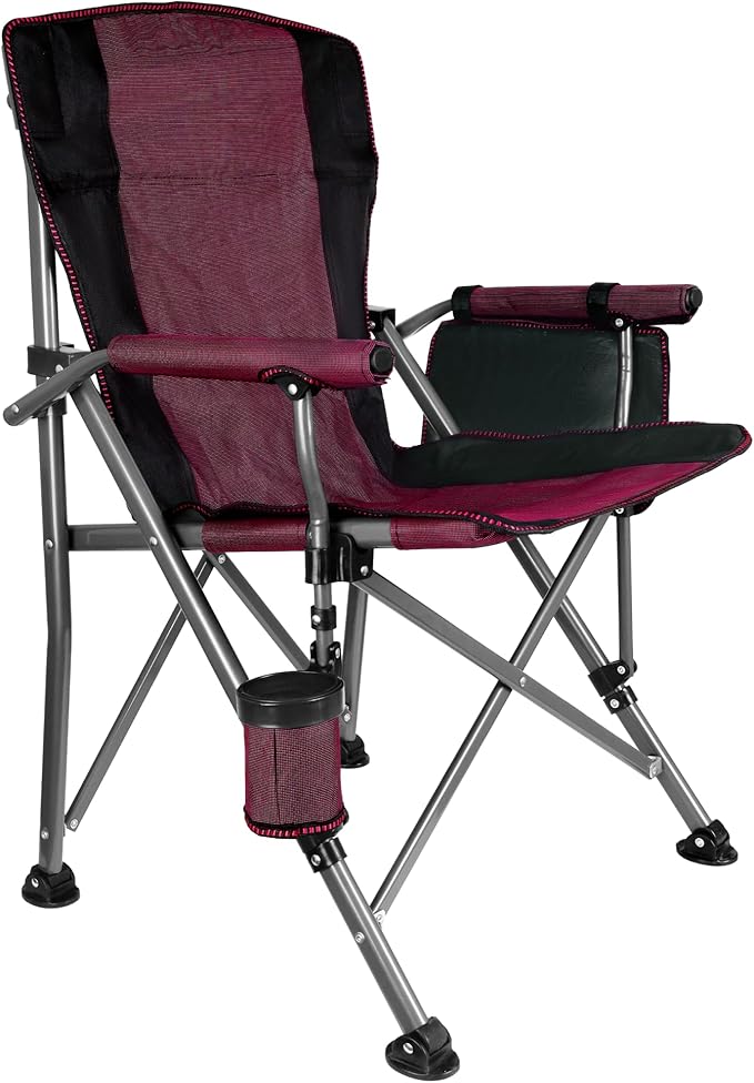 Folding Camping Chair with Cup Holder and Storage Bag, Heavy Duty Support 400 LBS, Oversized Collapsible Portable Camping Chair for Outdoor Camp, Picnic, Travel, Fishing Rose Red