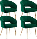KCC Modern Accent Dining Chairs Set of 4, Upholstered Velvet Dining Room Chairs with Hollow Back, Tufted Kitchen Chairs Side Chairs with Gold Metal Legs for Living Room Restaurant, Green