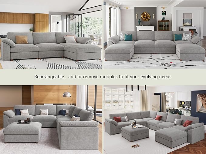 EASE MOOSE Sectional Modular Sofa,Oversized U Shape Sectional Couch Wide Deep seat Sectional Sofa,FSC Certified Comfortable Chenille