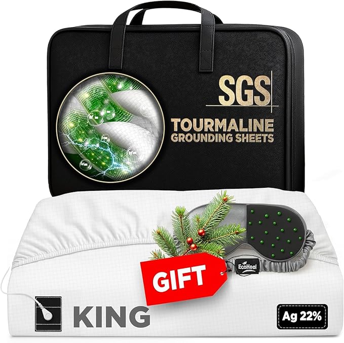 Luxury Tourmaline Grounding Sheets King 20% Silver Fiber, 76% Tourmaline Cotton, 4% Silk, SGS Quality Certified Grounded Well Bed Sheet - Conductive Earth Fitted Sheet for Better Sleep, White