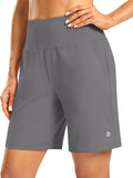 Women's Athletic Shorts with Zipper Pocket 7" High Waisted Stretchy Bermuda Shorts for Women Workout Running Casual