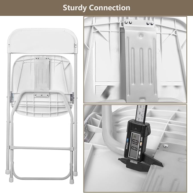 Folding Chairs 10 Pack, Heavy-Duty Plastic Foldable Chairs with Sturdy Metal Frame, 350 lbs Capacity, Stackable Portable for Weddings, Parties, Office, Indoor, Outdoor Events, White
