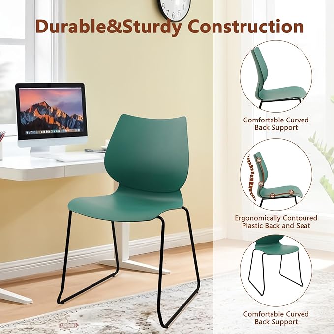 Stacking Chairs, Stackable Waiting Room Chairs, Conference Chair with Back & Church Chairs No Wheels with Metal Legs, Suitable for Offices Conference Training Waiting Room Set of 8, Green