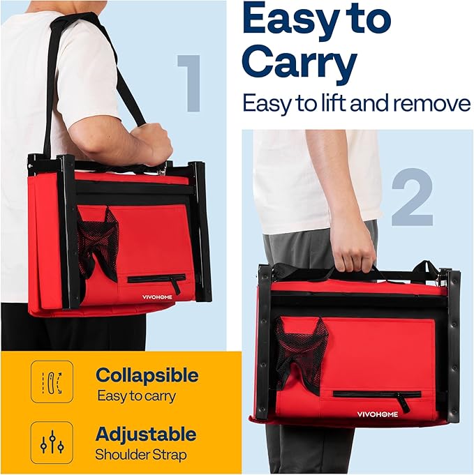 VIVOHOME Portable Stadium Seat for Bleachers with Back Support, Folding Bleacher Chair with Cup Holder and Shoulder Strap Red