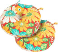 Magpie Fabrics Outdoor Round Bistro Seat Cushions with Ties, 15"x15"x4" Set of 2, Tufted Waterproof Barstool Chair Pads for Patio Home Garden Office, Embry Red Hibiscus