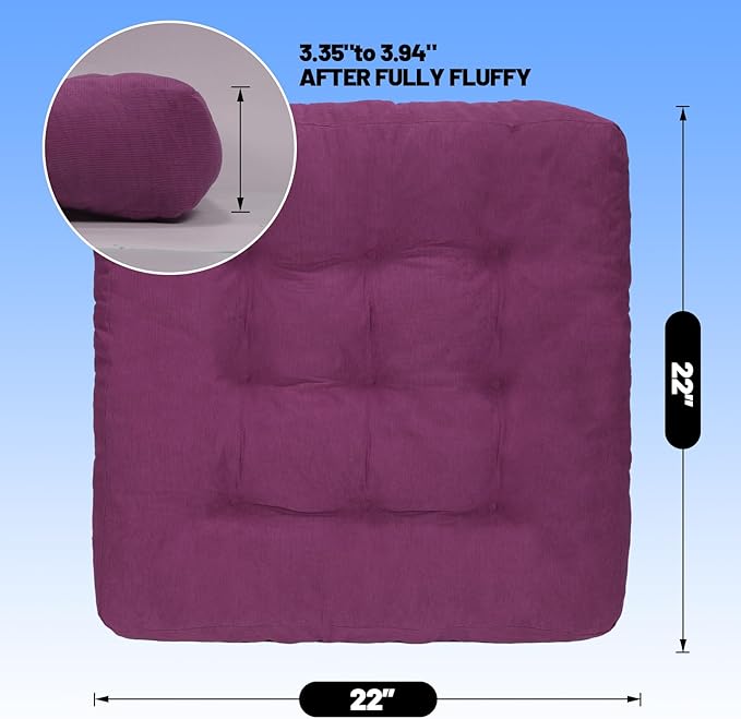 Meditation Floor Pillow Set of 2, Square Large Pillows Seating for Adults, Tufted Corduroy Cushion for Tatami Living Room, 22x22 Inch FP-Purple
