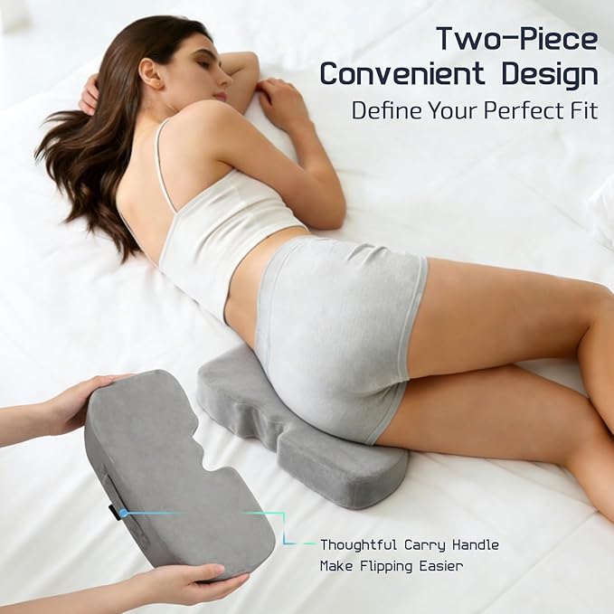 Memory Foam Bed Sore Cushions for Butt & Tailbone, Pressure Relief Cushion for Long Sitting, Donut Pillow for Tailbone, Perfect for Office, Bed, Car, Wheelchair Use (Light Gray)