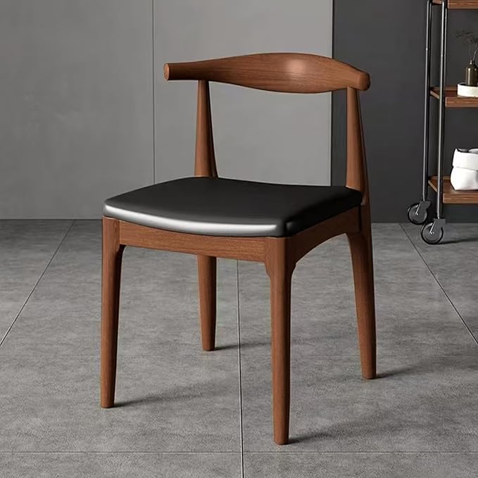 Ytaoka Solid Wood Dining Chairs Set of 2, Mid Century Dining Chairs, Upholstered PU Leather Chairs with Wide Curved Backrest, Chairs for Dining Room, Kitchen, Walnut Finish