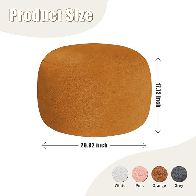Gericco Round Pouf Ottoman Foot Rest, 29 X 18Inch Floor Poufs Footstool, A Round Modern Foam Filled Foot Stool for Living Room, Home, Nursery, Dorm, Outdoor (Orange, 29Inch)