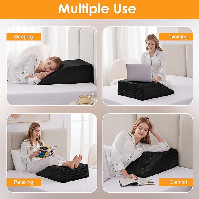 Ruqmuis Leg Elevation Pillow for After Surgery, 10inch Foam Leg Elevating Pillow for Swelling and Blood Circulation, Leg Wedge Pillow for Sleeping, Knee Pillow for Knee Hip Ankle Pain Relief, Black