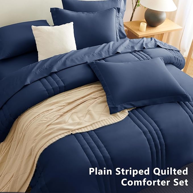 CozyLux Full Size Comforter Sets - 7 Piece Bed in a Bag Navy Blue Comforter Set with Sheets Bed Set All Seasons, Soft Bedding Set with Down Alternative Comforter, Sheets, Pillowcases & Shams