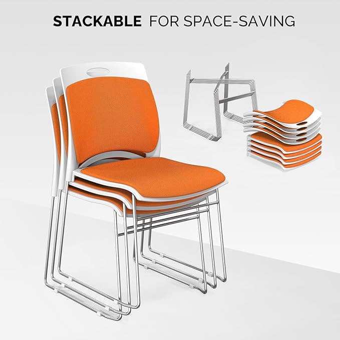 VINGLI Stackable Chairs Set of 20, Stacking Office Chairs with Metal Sled Base, Ergonomic Plastic Padded Seat & Back, Capacity 350lbs, Stacking Chairs for Waiting Room Break Room Banquet Guest, Orange