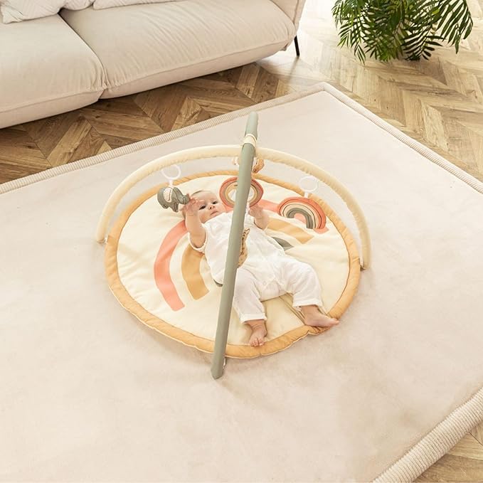 Hakuna Matte CloudSoft Baby Play Mat for Floor 60" x 80" Beige – Coral Velvet Memory Foam Rug for Crawling & Cozy Play – Non-Slip, Water-Resistant, Easy-CareTummy Time Mat, Playmat for Playpen