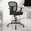Drafting Chair, Tall Office Chair Ergonomic Standing Desk Chair,Rolling Desk Chair with Adjustable Armrest & Foot Ring,SGS Certified Gas Cylinder,High Rebound Sponge. (Black)