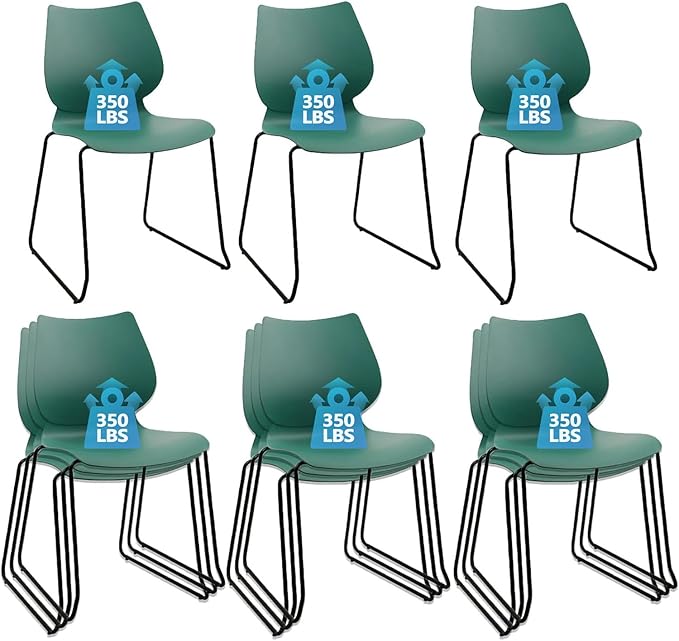 Stackable Waiting Room Chair, Stacking Office Chair with Ergonomic Lumbar Support and Metal Legs, Plastic Desk Chairs for Conference School Church Guest Reception Set of 12, Green