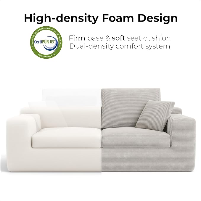 LIKIMIO 78" Loveseat Sofa in a Box, Cloud Boneless Couch for Living Room with Comfy Deep Seat, No Assembly Required, Modern Upholstered Corduroy Sofa, Apartment, Home Office, Greige
