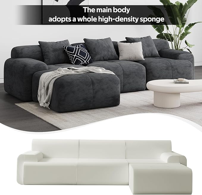Aosaifen Modern L-Shaped Modular Sectional Sofa for Living Room，Oversized 3-Seater Couch with Deep Seat and Movable Ottoman – No Assembly,Comfortable Suede Fabric Boneless Sofa(Dark Gray) (Dark Gray)
