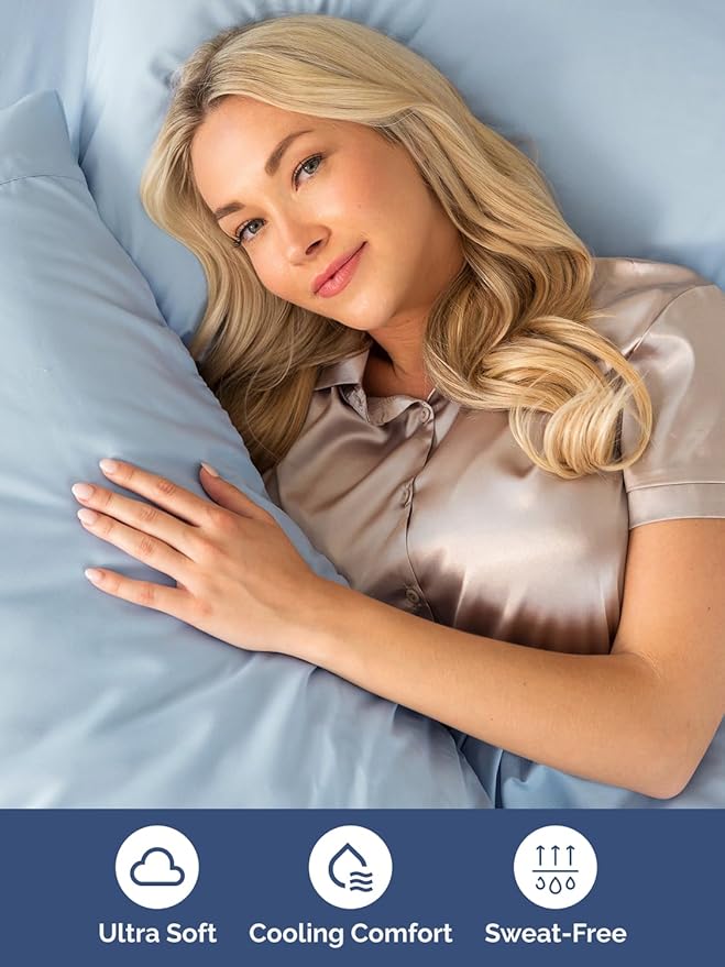 Extra Deep Pocket Twin Sheets - 3 Piece Breathable & Cooling Bed Sheets - Hotel Luxury Bed Sheet Set - Soft, Wrinkle Free & Comfy - Easily Fits Extra Deep Mattresses - Deep Pocket Sky Blue Sheets Set