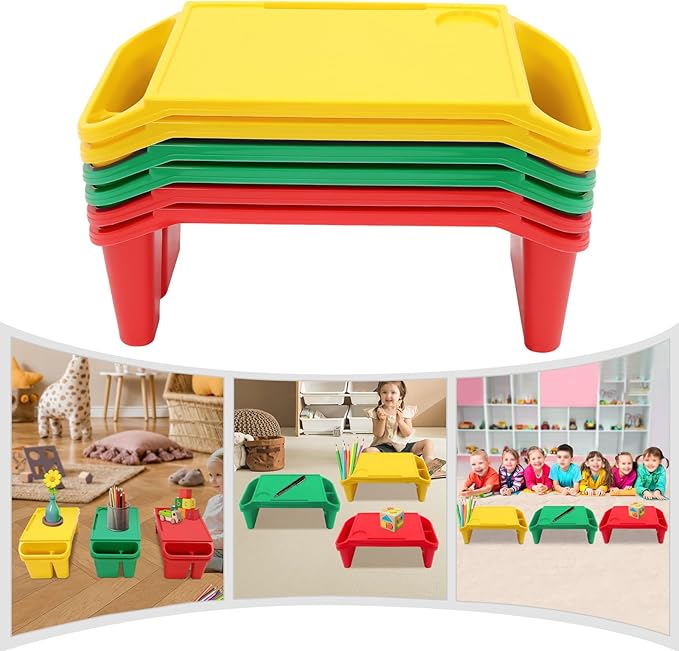 6 Pcs Kids Lap Desk Tray Set for Writing & Eating, Portable Lightweight Desks with Side Pockets for Home, School, Classroom, and Travel Use