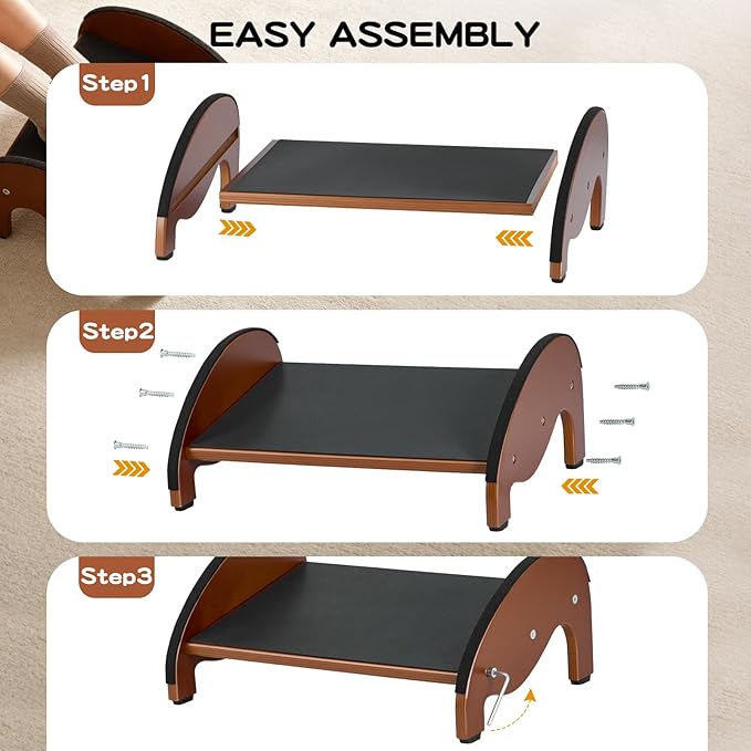Ergonomic Wooden Under Desk Footrests with Rocking Feature, Non-Slip Design, Improves Posture, Circulation, and Comfort for Home & Office Use