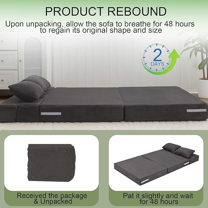 MeMoreCool Boneless Folding Sofa Bed – Corduroy 4-in-1 Convertible Chair, Fold-Out Futon Couch Bed for Living Room or Guest Use | Machine-Washable Covers | Comfy Foam Mattress