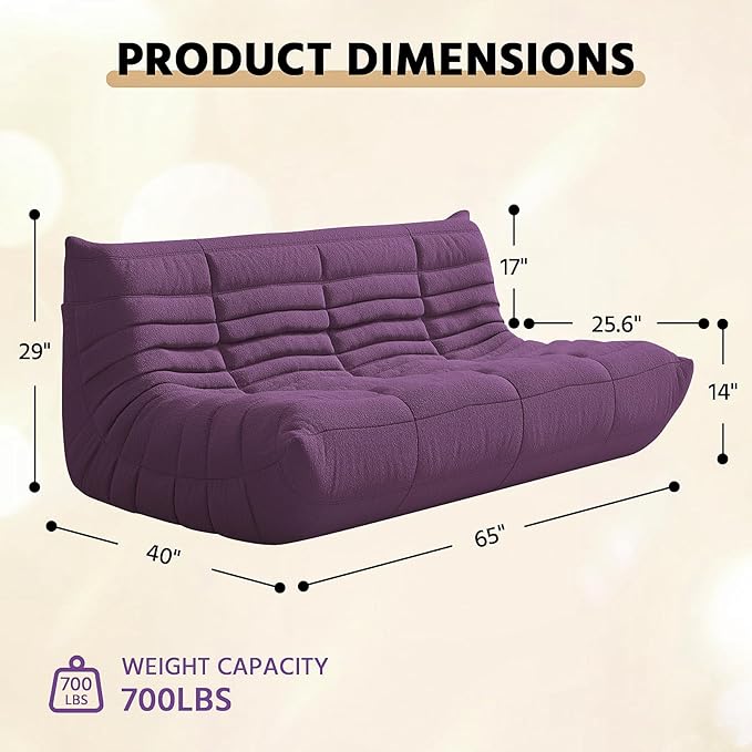 Bean Bag Chair, Fireside Chair, Large Bean Bag Chair for Adults, Bean Bag Chairs for Teens with High-Resilience Foam, Non-Slip Base Floor Lounge Sofa,Living Room (Purple, 3-Seater)