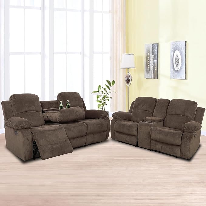 AYCP Corduroy Living Room Furniture Set Reclining Sofa Set Loveseat Furniture Sets in Living Room Sofa Recliners(Sofa+Loveseat, Taupe Corduroy)