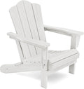 KINGYES Folding Adirondack Chair, HDPE All-Weather Patio Chairs, Wooden Textured Lawn Chair for Poolside, Backyard, Deck, Fire Pit, White